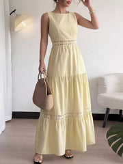 Sleeveless Tiered Lace Trim Maxi Dress