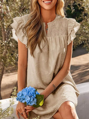 Floral Embossed Ruffle Sleeve Mini Dress