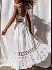 Full Size Openwork Crochet Sleeveless Midi Dress Plus Size