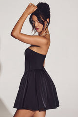 Corset Tulle Mini Dress in Jet Black
