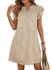 Floral Embossed Ruffle Sleeve Mini Dress