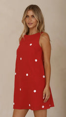 Natala Shift Mini Dress - Red/White Polka Dot