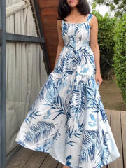 Tropical Print Tiered Maxi Dress