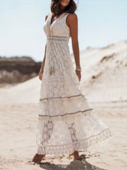 Lace V-Neck Sleeveless Maxi Dress