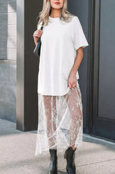 Lace Patchwork Casual T-Shirt Dress