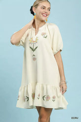 Umgee Embroidered Floral Babydoll Dress