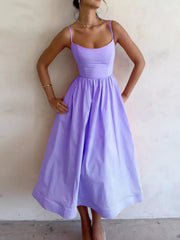 Adjustable Strap Scoop Neck Midi Dress