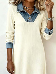 Full Size Denim Trim Ribbed Knit Midi Dress Plus Size