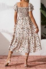 Square Neck Ruffle Sleeve Midi Dress