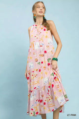 Umgee Abstract Print Tiered Halter Midi Dress