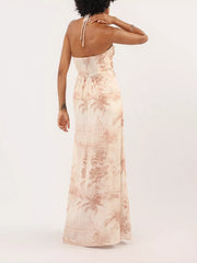 Tropical Print Halter Neck Maxi Dress