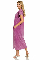 Zenana Washed Exposed Seam Short Sleeve T-Shirt Dress