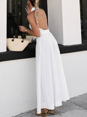 Backless Sleeveless Button Front Maxi Dress