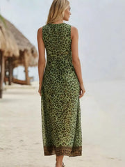 Leopard Print V-Neck Midi Dress