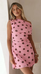 Sammie Mini Dress - Pink/Brown Polka