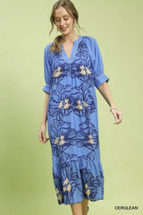 Umgee Floral Belted Midi Dress