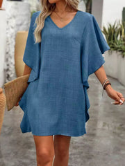 Flowy Sleeve V-Neck Casual Mini Dress