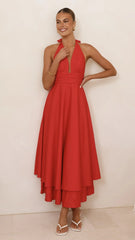Kathy Halter Neck Maxi Dress - Red