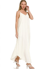 Zenana Woven Crinkle Cami Maxi Dress with Side Pockets