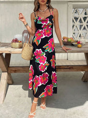 Floral Print Spaghetti Strap Midi Dress