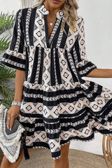 Geometric Print Ruffle Hem Mini Dress