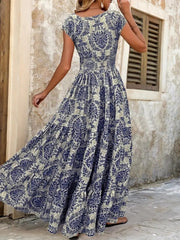 Printed Cap Sleeve Maxi Dress