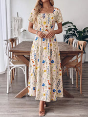 Floral Print Square Neck Casual Maxi Dress