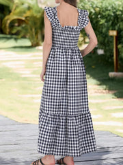 Ruffled Sleeveless Gingham Midi Dress