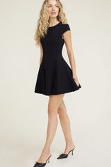 Godet Ponte Mini Dress-Jet Black