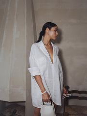 Oversized Linen Pockets Semi-Sheer Long Sleeve Dress