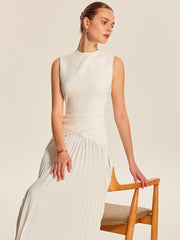 Sleeveless Pleated Midi Dress in Updated Fabric