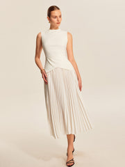 Sleeveless Pleated Midi Dress in Updated Fabric