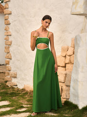 Cotton & Linen Cut-Out Dress With Back Bow