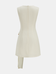 Tencel Blend Asymmetric Buckle Ruched Mini Dress