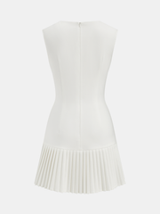 Metal Detail Sleeveless Slim Fit Pleated Mini Dress