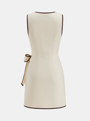 Linen-Blend Contrast Trim Wrap Dress