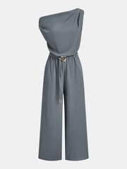 Belted One-Shoulder Draped Jumpsuit