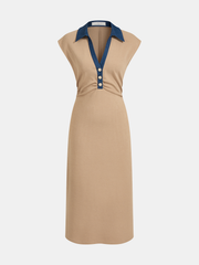Denim Collar Sleeveless Maxi Dress