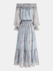 Off-Shoulder Ruffle Floral Print Maxi Dress