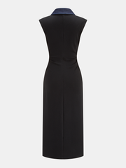 Denim Panel Sleeveless Buttoned Midi Dress