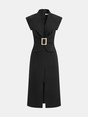 Sleeveless Buckle Split Midi Bodycon Dress