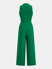 Sleeveless V-Neck Tie Waist Wide-Leg Jumpsuit