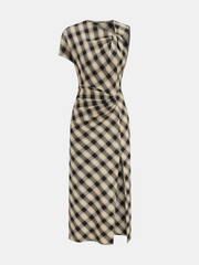 Plaid Asymmetric Slit Maxi Dress