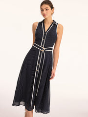 Polka Dot Belted Sleeveless Maxi Dress