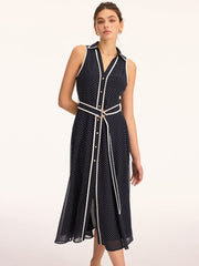 Polka Dot Belted Sleeveless Maxi Dress