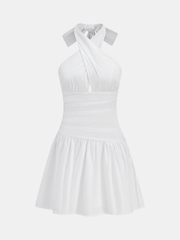 Cotton Halter Ruched Mini Dress