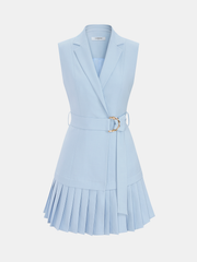 Belted Pleated Sleeveless Blazer Mini Dress