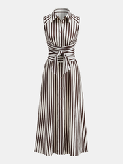 Sleeveless Striped Tie Waist Maxi Dress