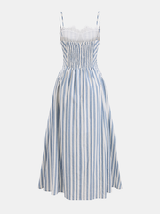 Lace Trim Striped Cotton Cami Maxi Dress