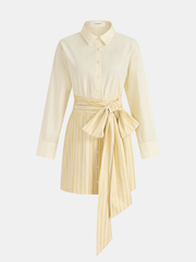 Cotton Striped Tie-Waist Shirt Dress